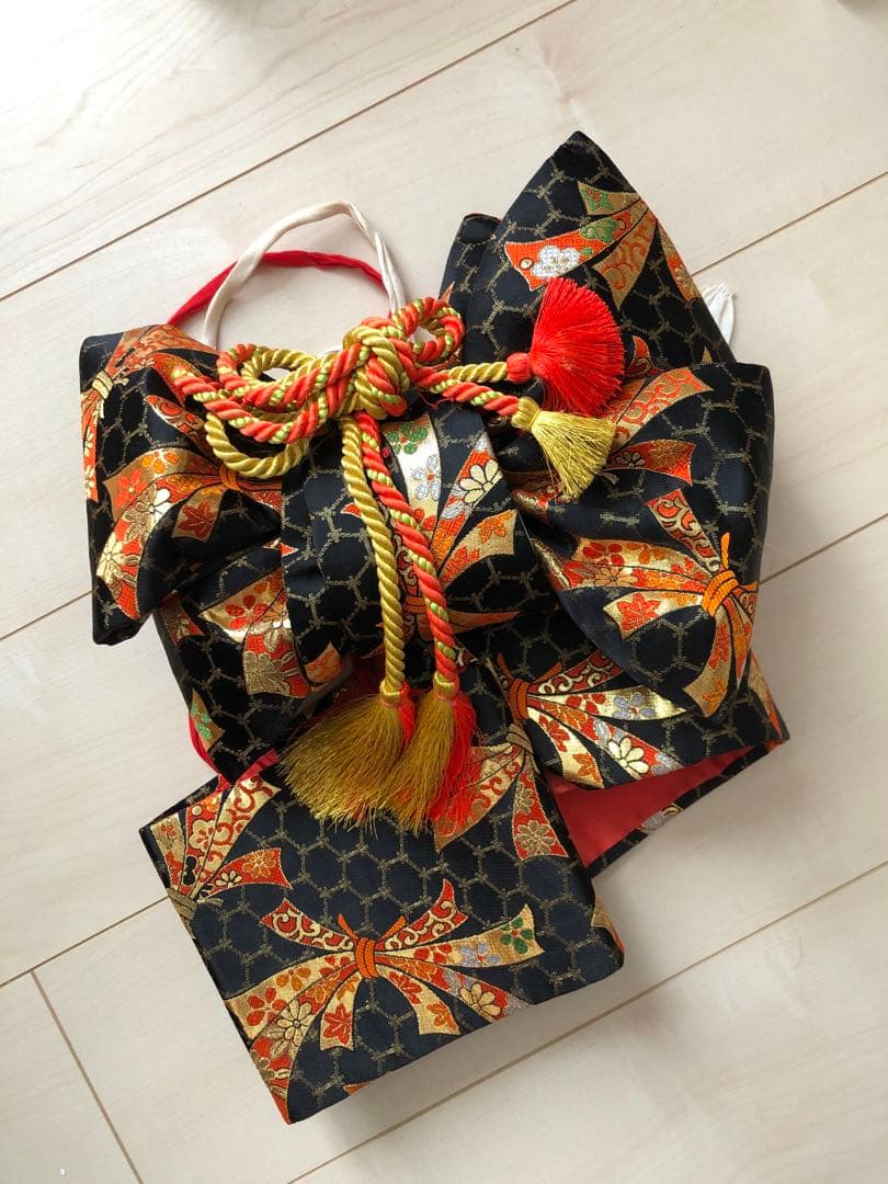 七五三 子供用 赤い花柄着物 フルセット 作り帯