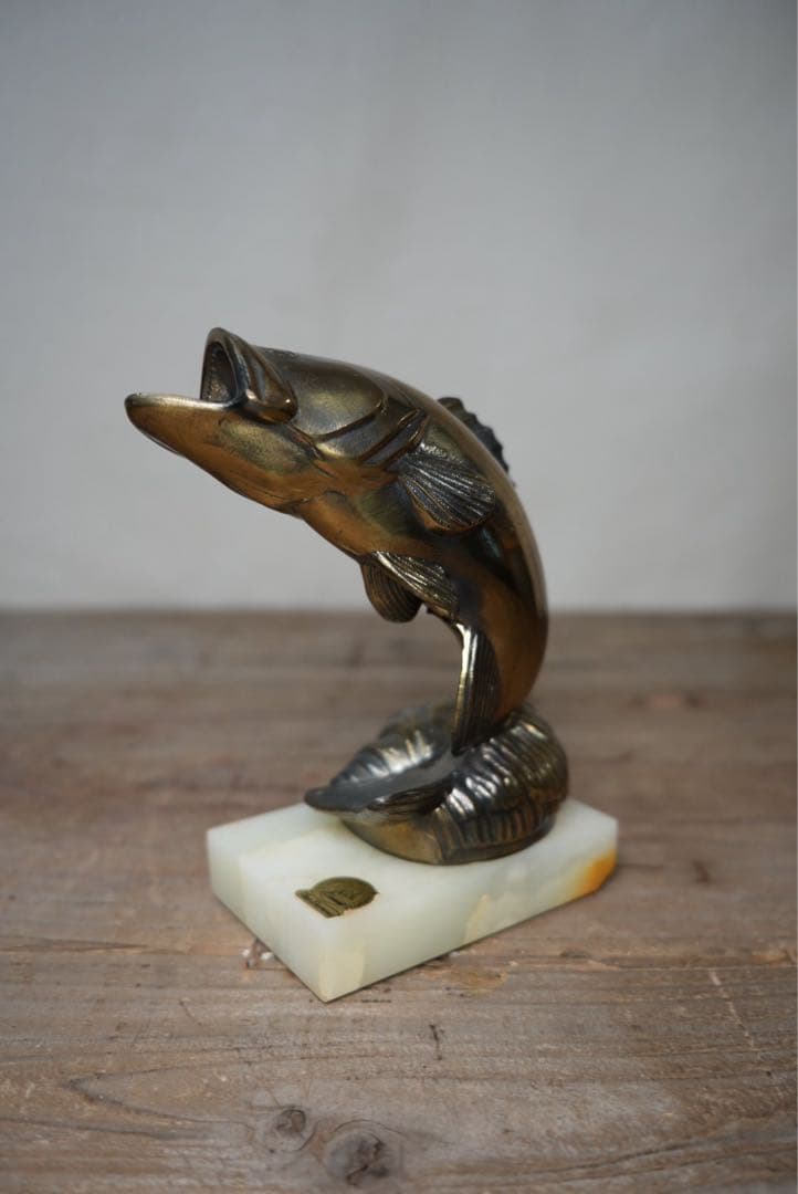 ヴィンテージ 真鍮製トロフィーブラックバスフィギュア