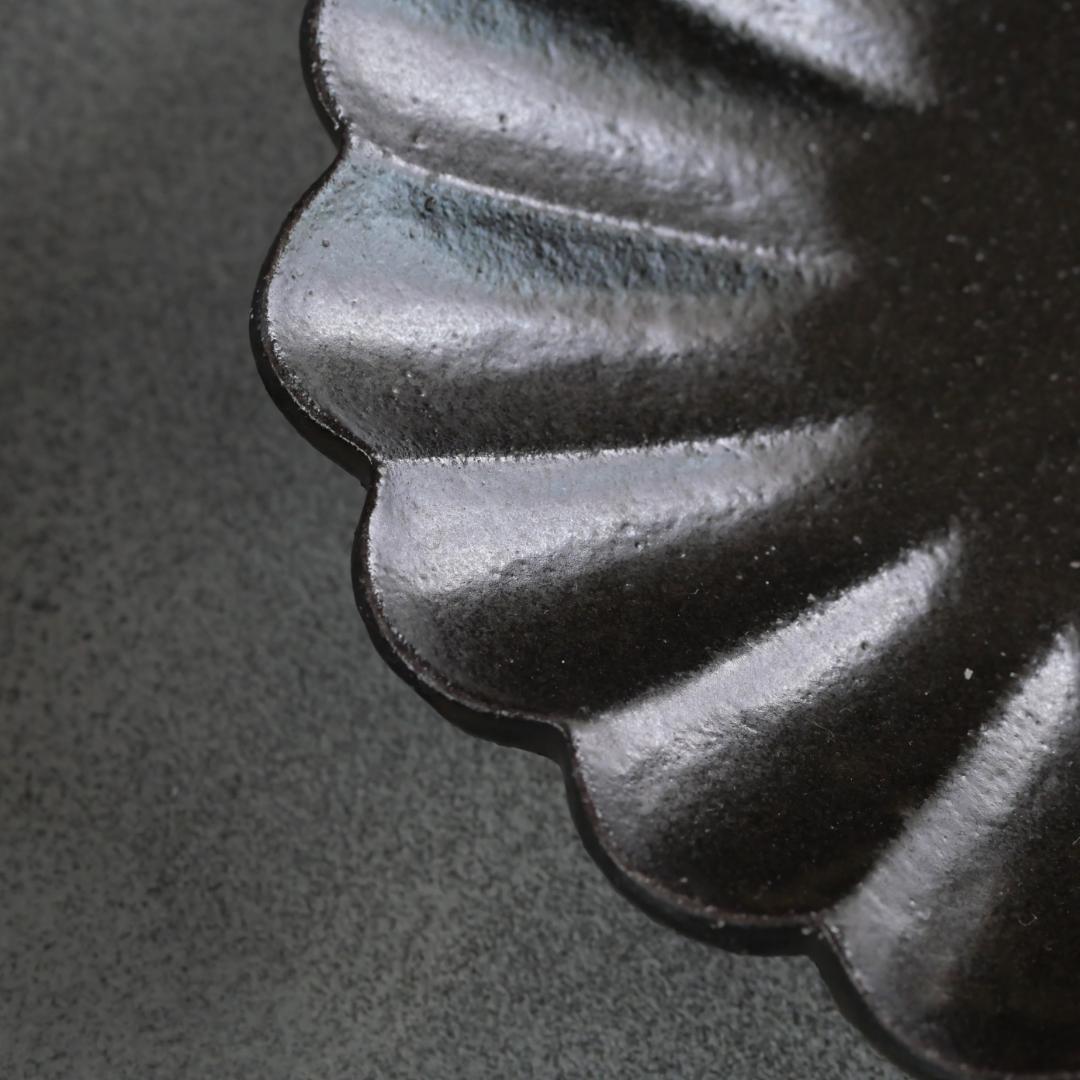 【高島大樹】黒釉輪花楕円皿 特大 2枚セット