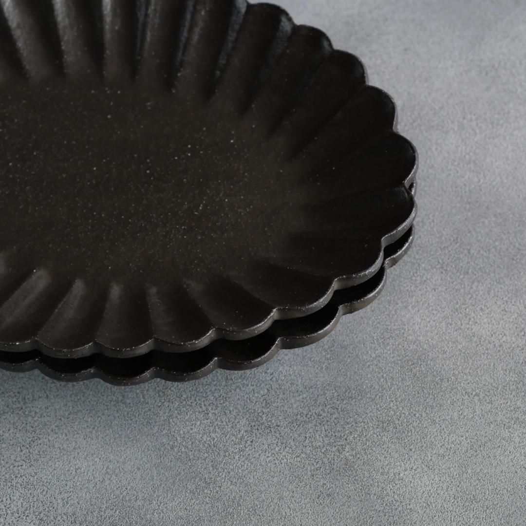 【高島大樹】黒釉輪花楕円皿 特大 2枚セット