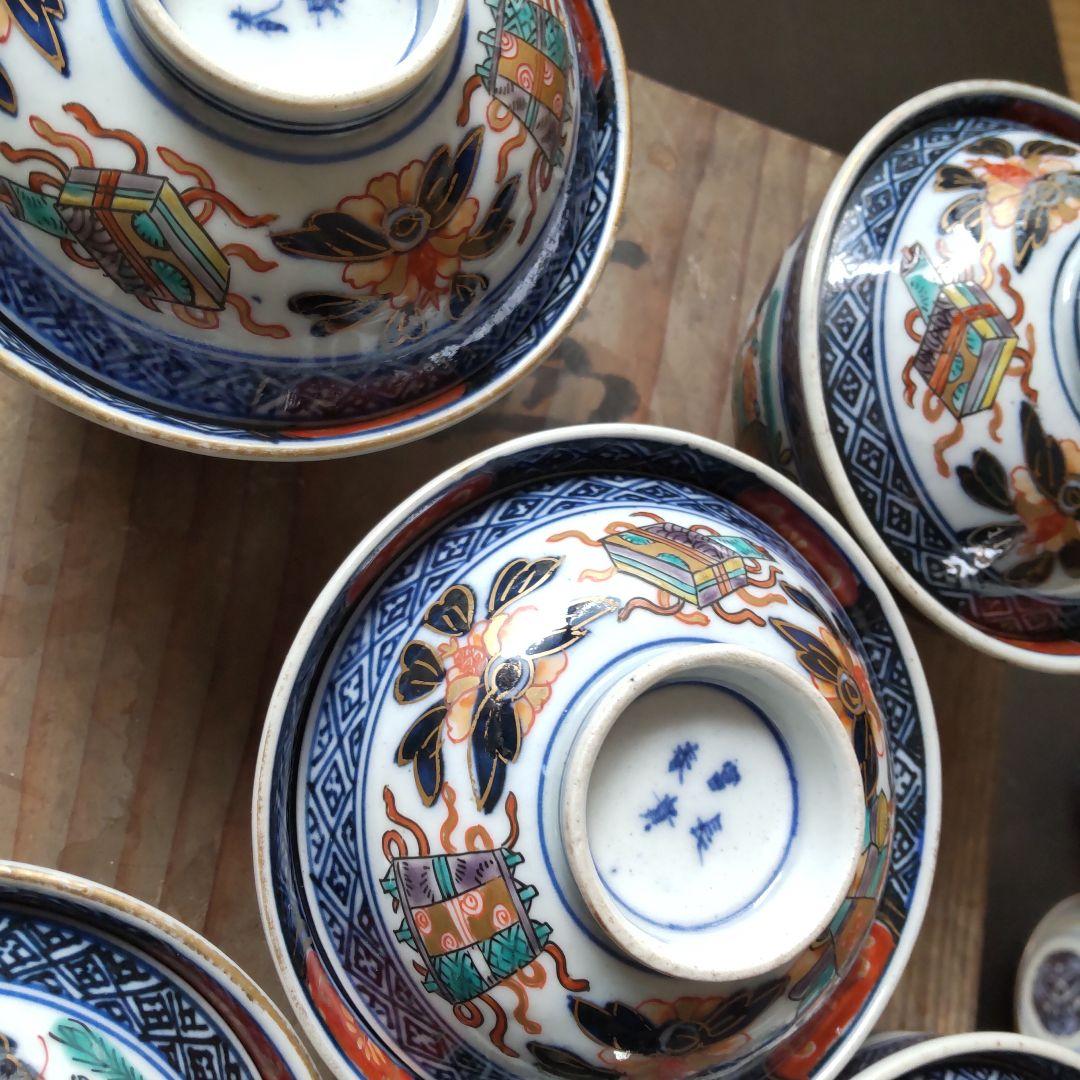 マイケル様専用 古伊万里 蓋茶碗冨貴長春 明治18年 20客のうち5客