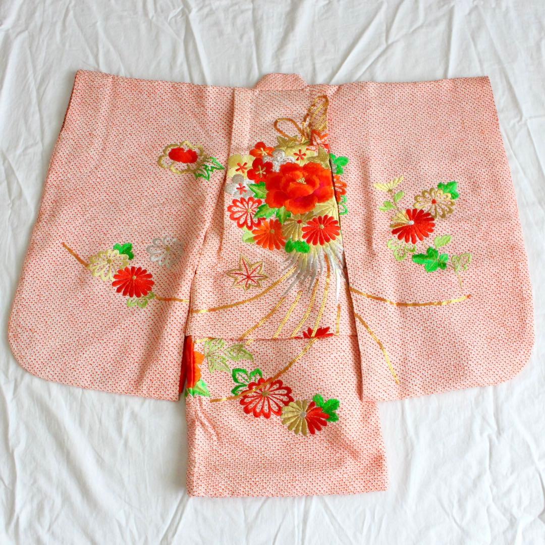 七五三 3歳 女の子 子供 正絹 総絞り 着物 被布 セット