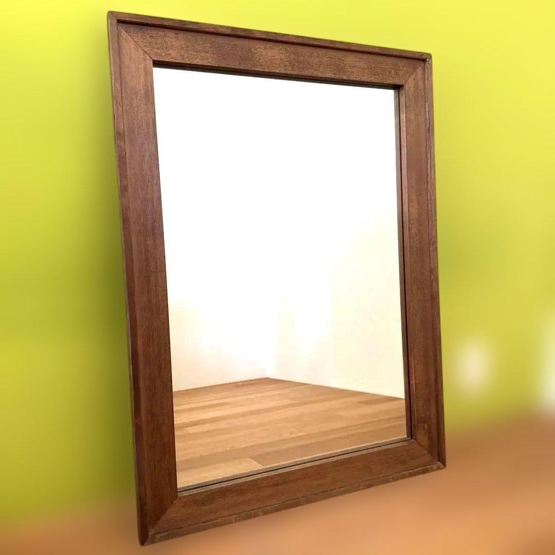 美品！重厚木枠ミラー 　ウッドフレーム　レトロ　アジアン　大型
