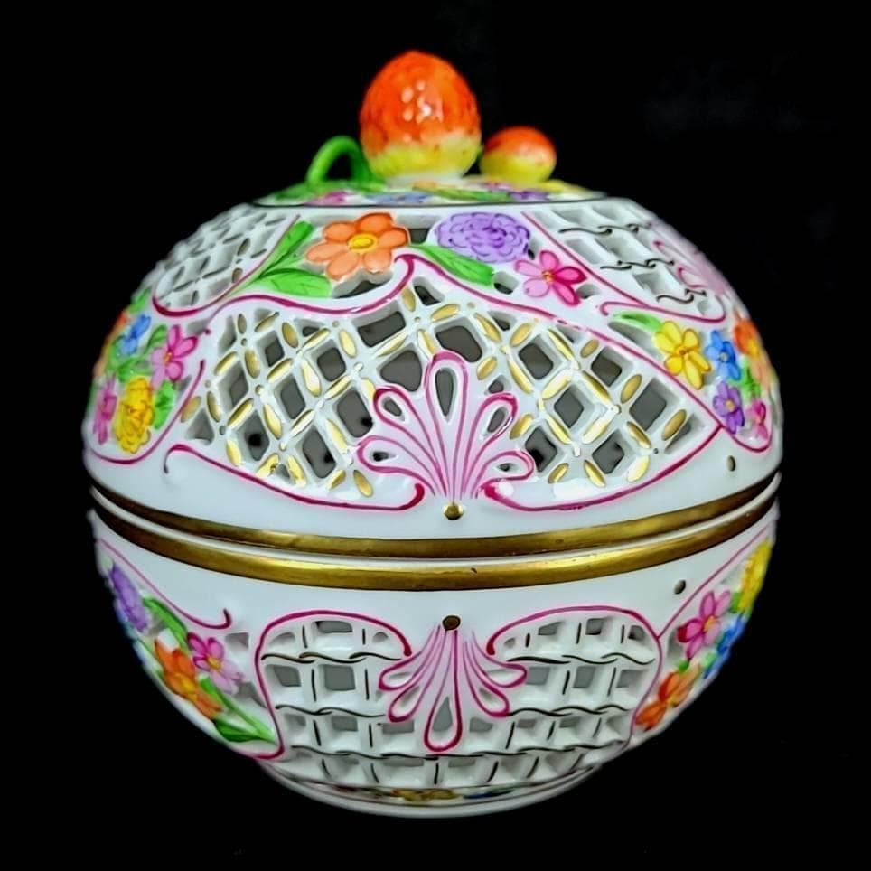 ●美品□ ヘレンド　31　透かし　ボンボニエール　箱つき　ファンタジー 1