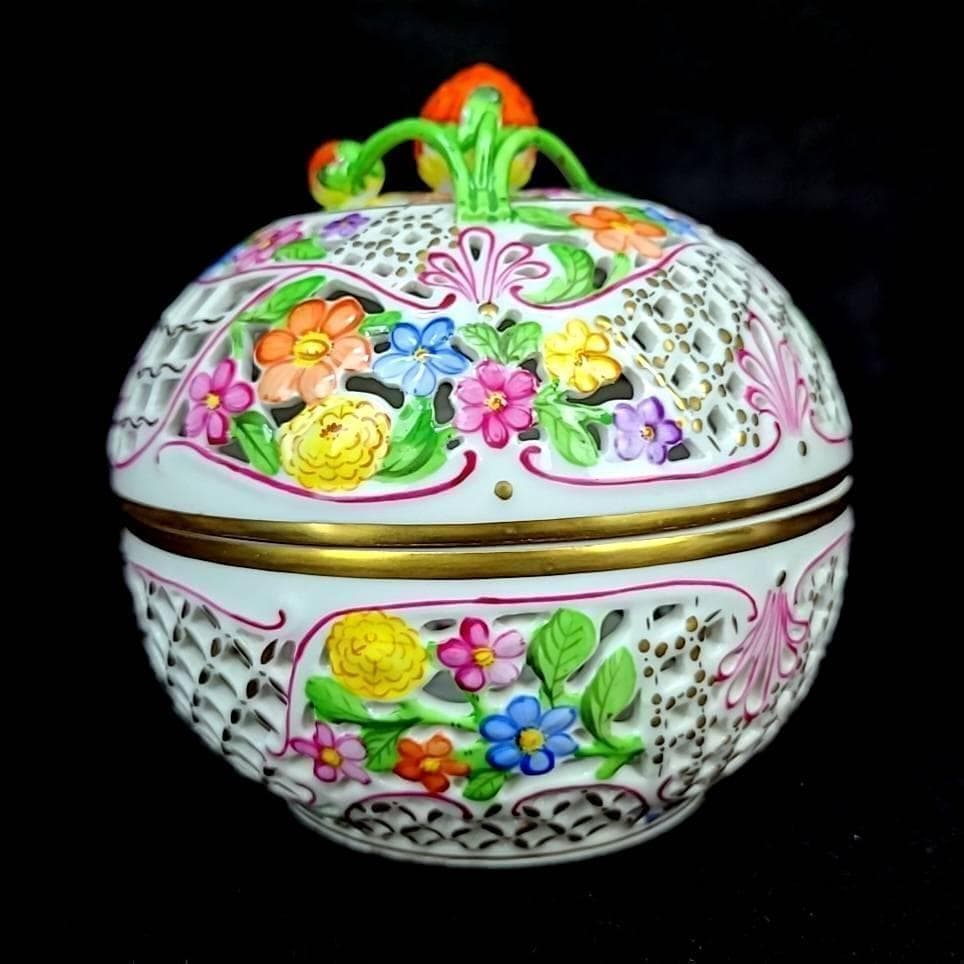 ●美品□ ヘレンド　31　透かし　ボンボニエール　箱つき　ファンタジー 1