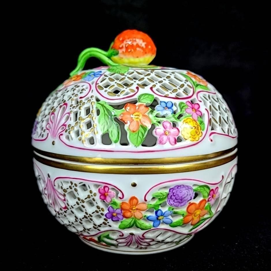 ●美品□ ヘレンド　31　透かし　ボンボニエール　箱つき　ファンタジー 1