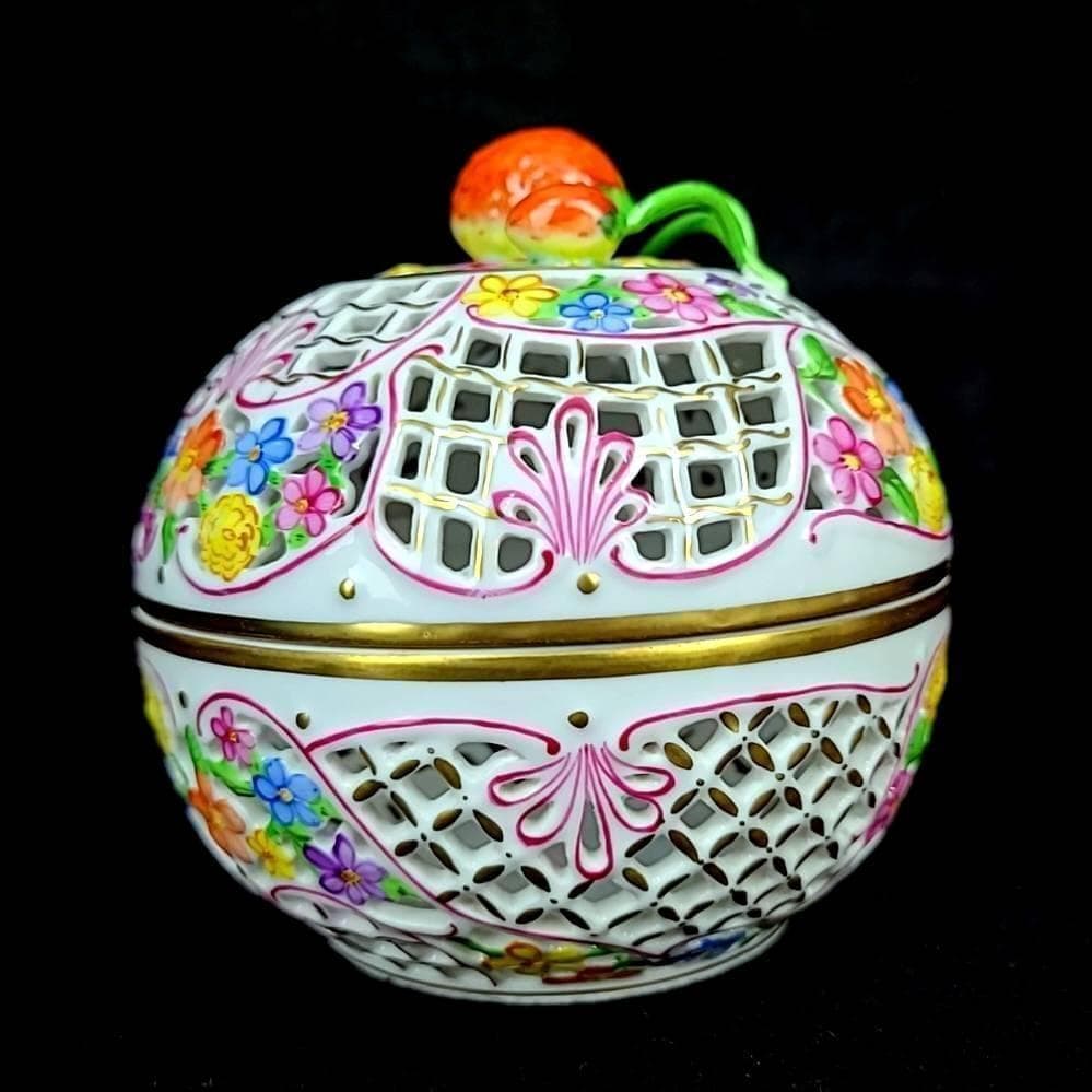 ●美品□ ヘレンド　31　透かし　ボンボニエール　箱つき　ファンタジー 1