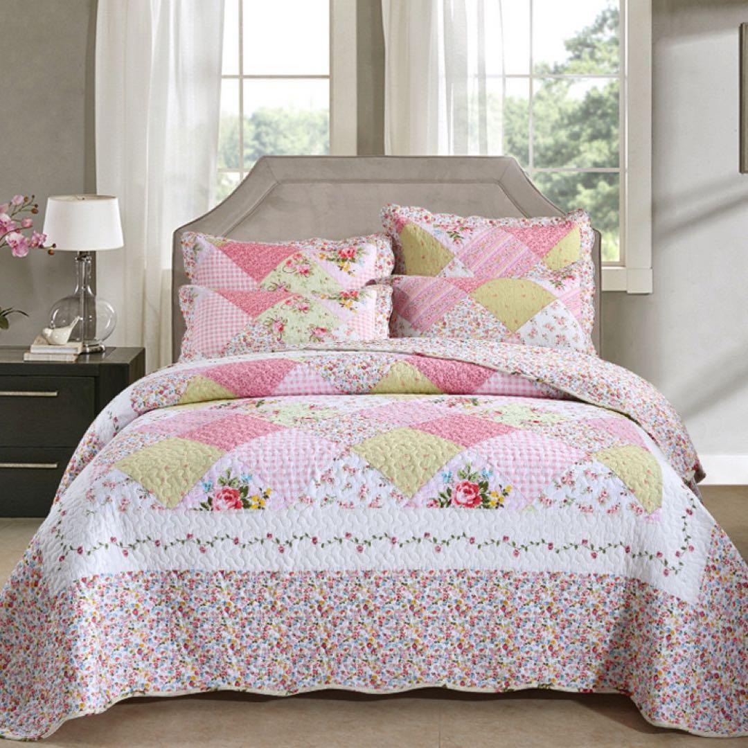 キルトベッドカバー3点セット綿マルチカバー キルティング 127