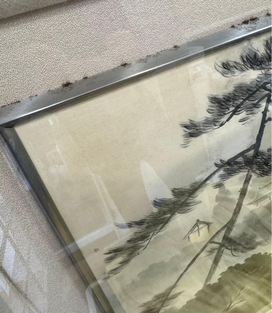 井元萩浦 日本画 風景画 額装付き 70×63cm 共箱・黄袋