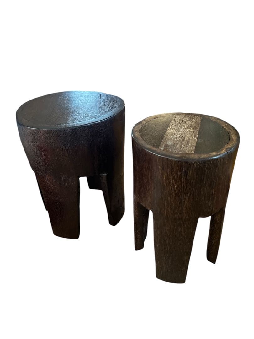 海外民芸？木製　スツール　丸イス2脚