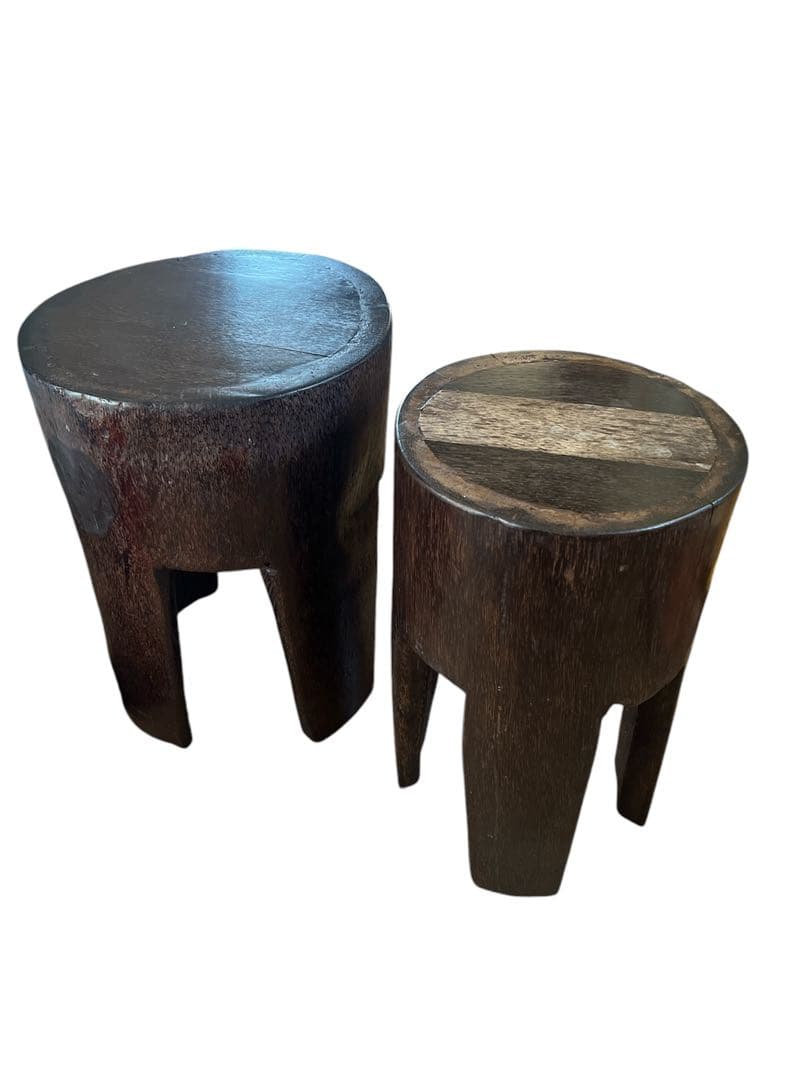 海外民芸？木製　スツール　丸イス2脚