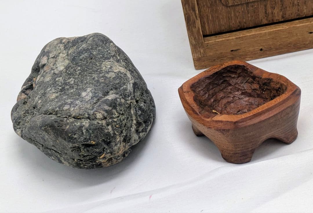 菊花石　ピンク主体の花　根尾 小林宗閑箱書き　鑑賞石 水石 　木製台座　文化財級