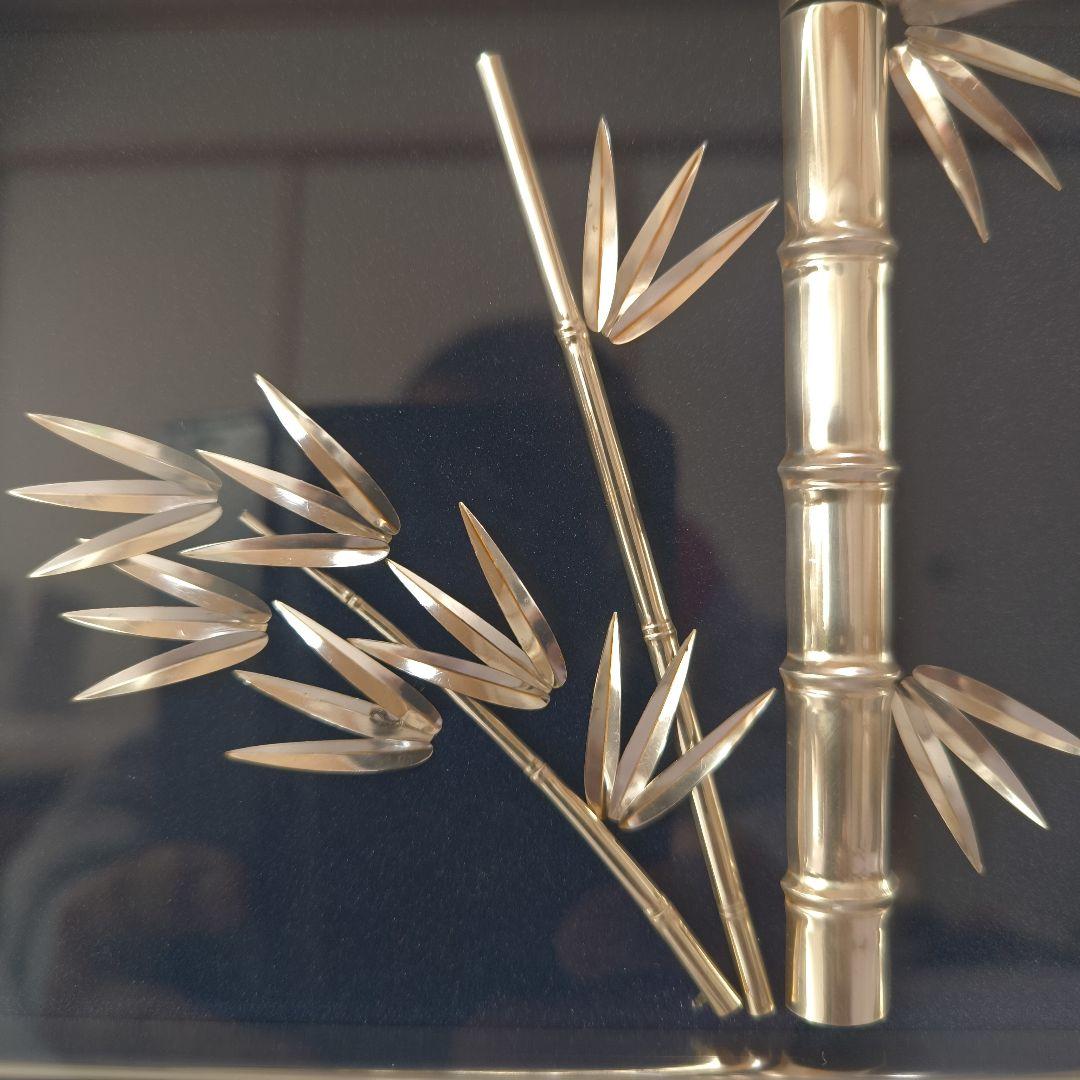 金工師 光則作 純銀製 貴金属画 純銀竹笹図 壁飾り