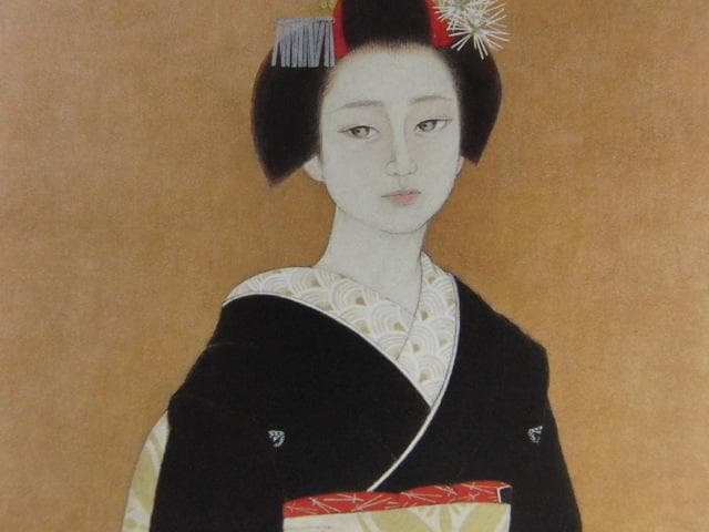 皆川千恵子、【先笄】、希少画集・額装画、新品高級額、マット額装付