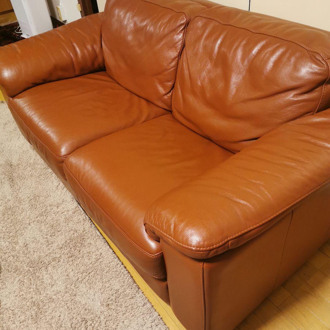 本革ブラウン 2人掛けソファ