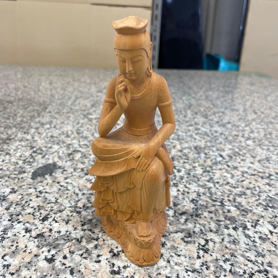 s*＊様 弥勒菩薩 木製 木彫り 置物 仏像 昭和レトロ インテリア アン