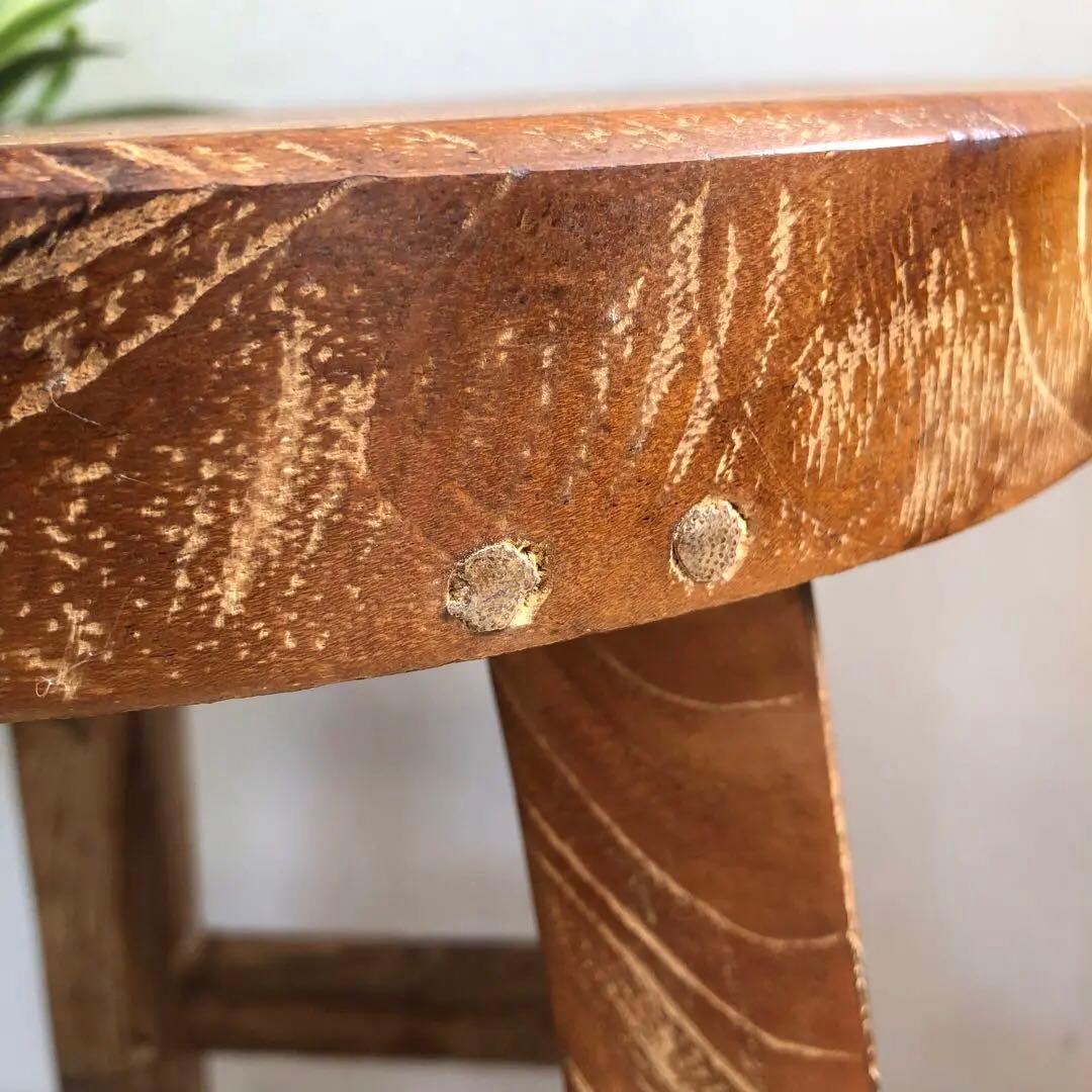 2脚セット オールドチーク材のスツール 無垢材 腰掛け 椅子 ラウンドスツール