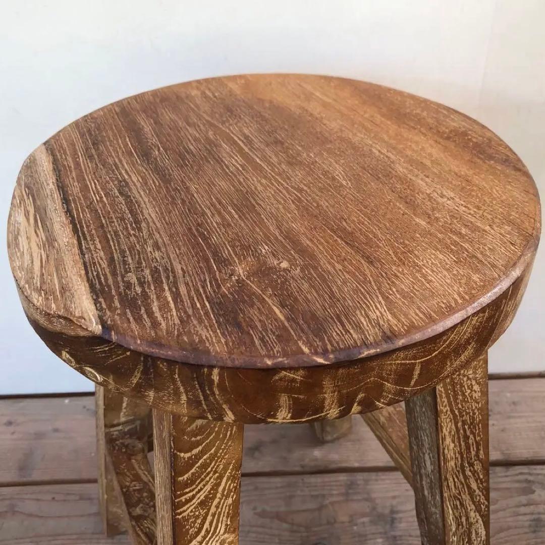 2脚セット オールドチーク材のスツール 無垢材 腰掛け 椅子 ラウンドスツール