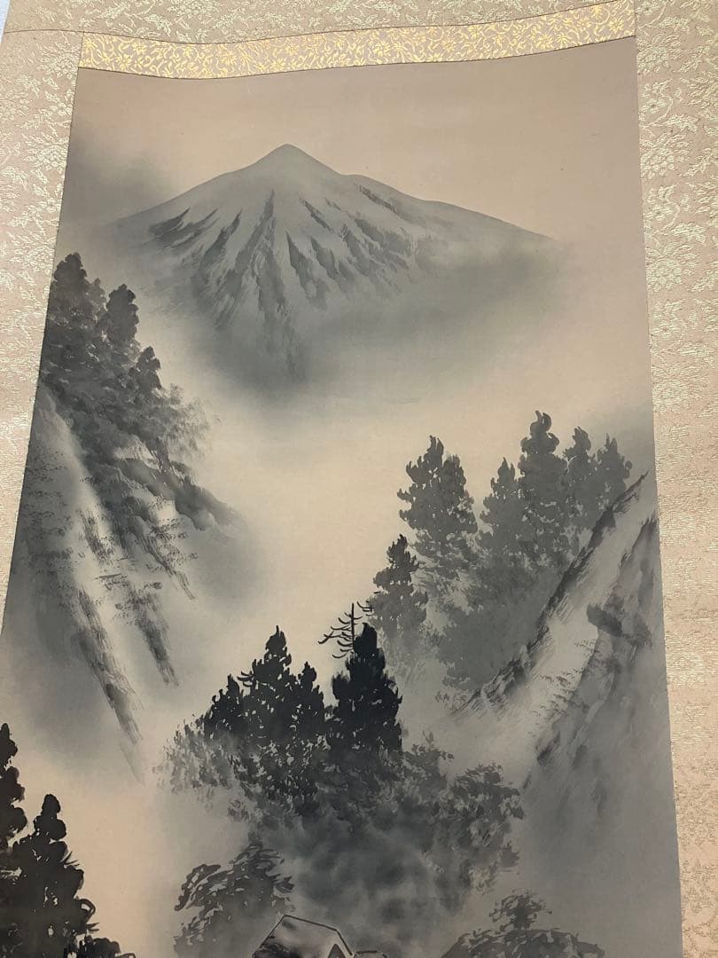 木箱付き水墨画 水墨山水 藤原芳仙