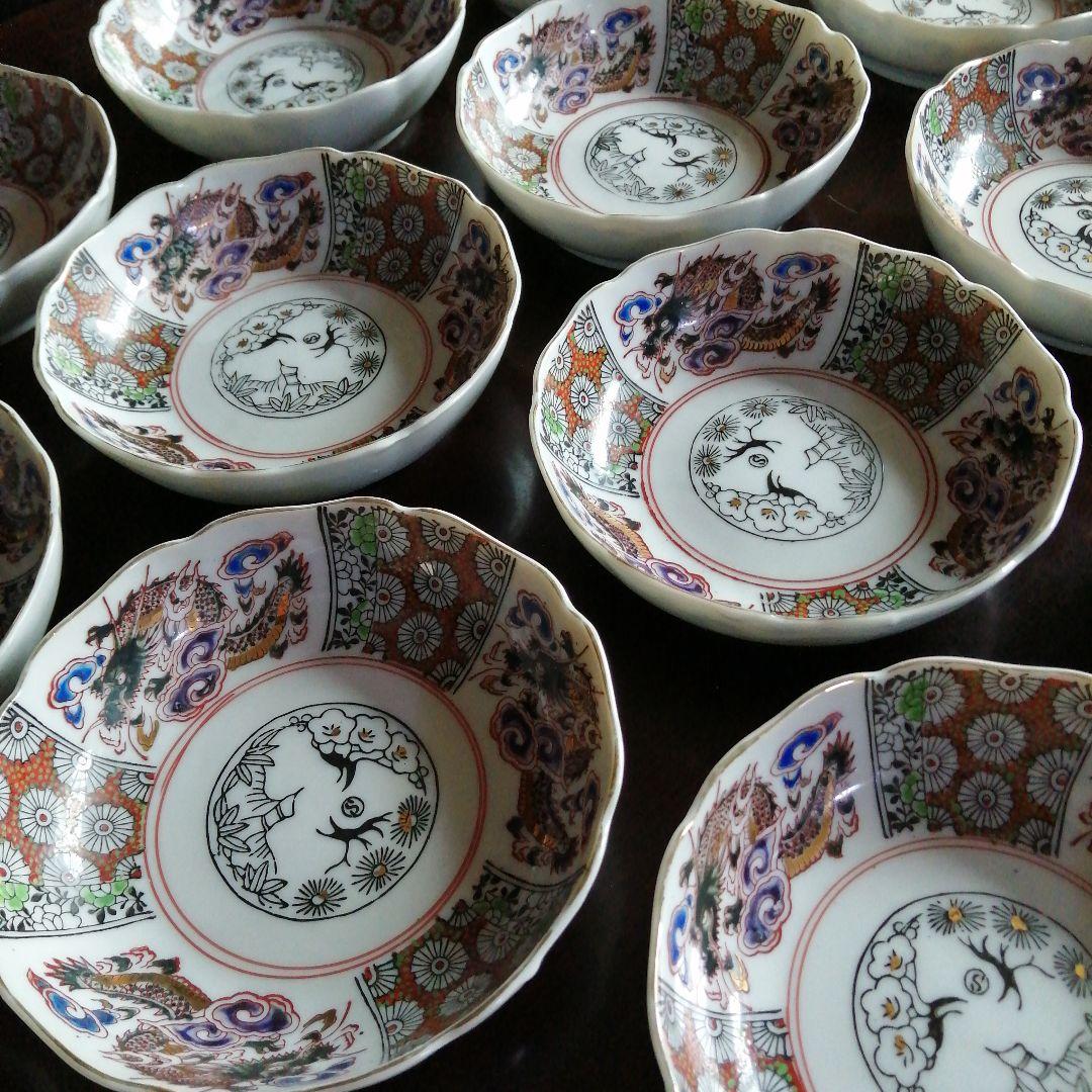 伊万里　龍紋錦膾皿　19客　15.5cm　明治～大正期