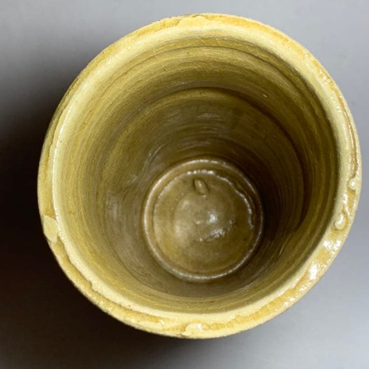 ◇ 五代 加藤幸兵衛 本人作 黄瀬竹形花瓶 黄瀬戸 四方桟共箱 本物保証