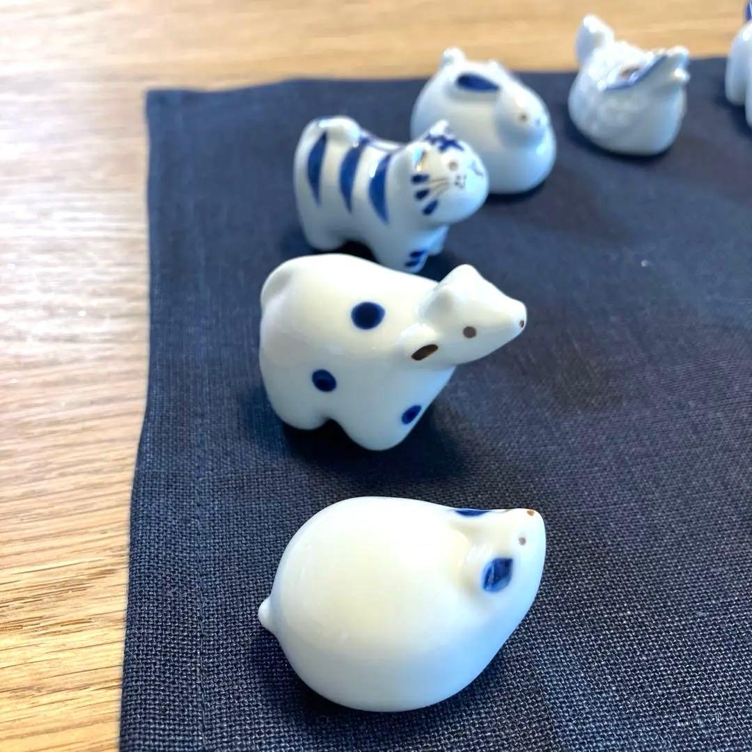 置物セット(座布団・立札付) 奥川陶器 波佐見焼 置物 十二支 手描き 下絵付