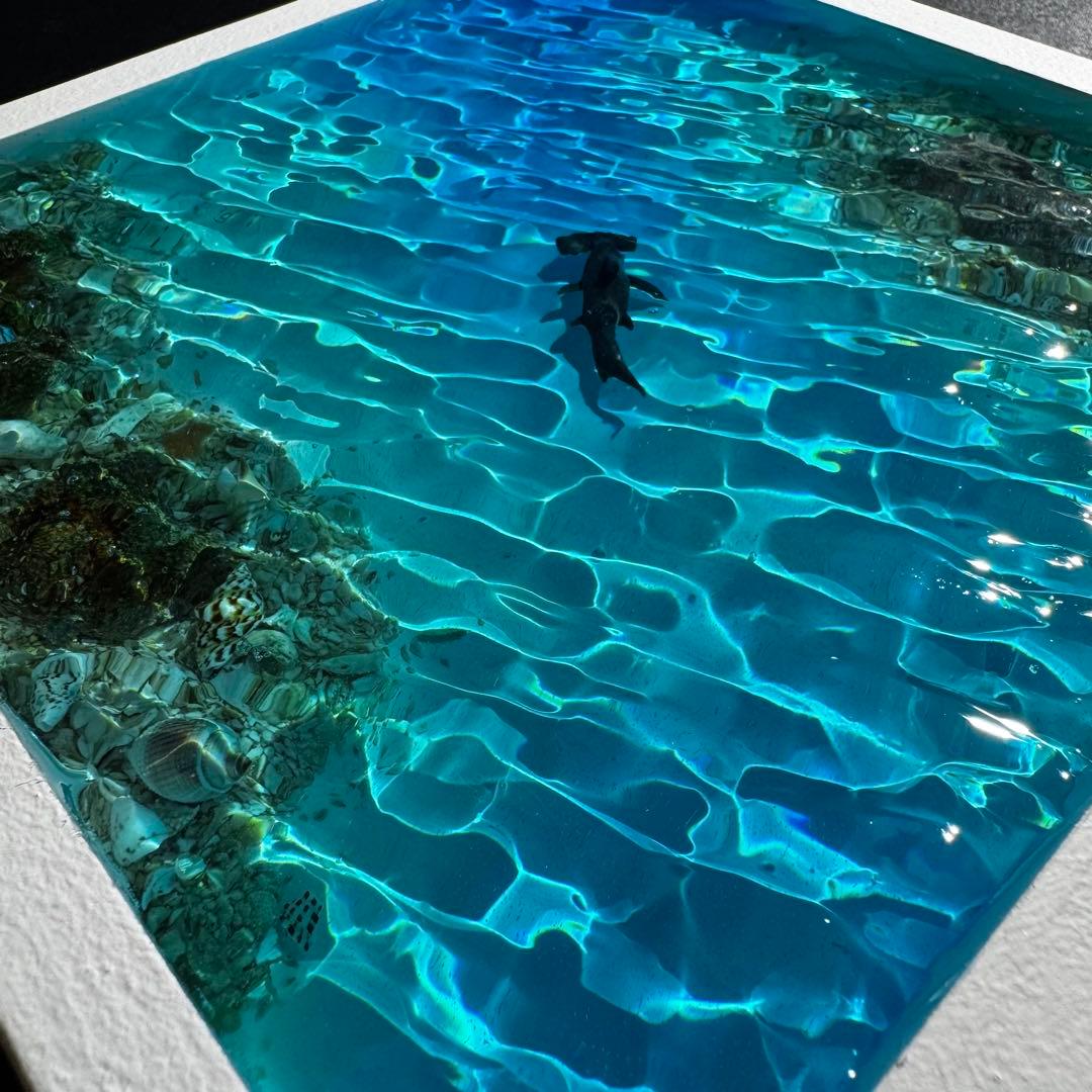 ハンマーヘッドシャーク 海 レジンアート 20x20cm サンゴ礁 ハンドメイド