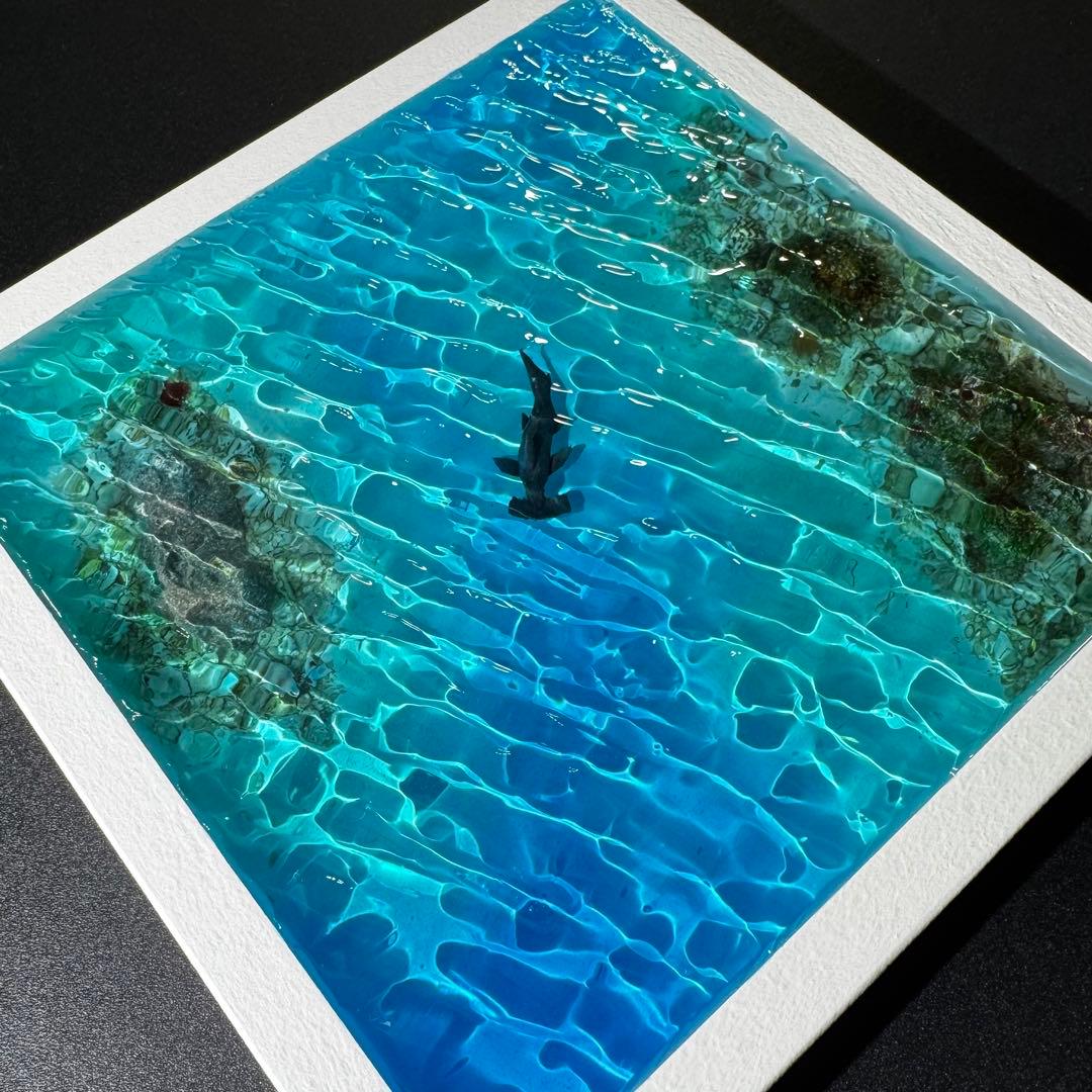 ハンマーヘッドシャーク 海 レジンアート 20x20cm サンゴ礁 ハンドメイド