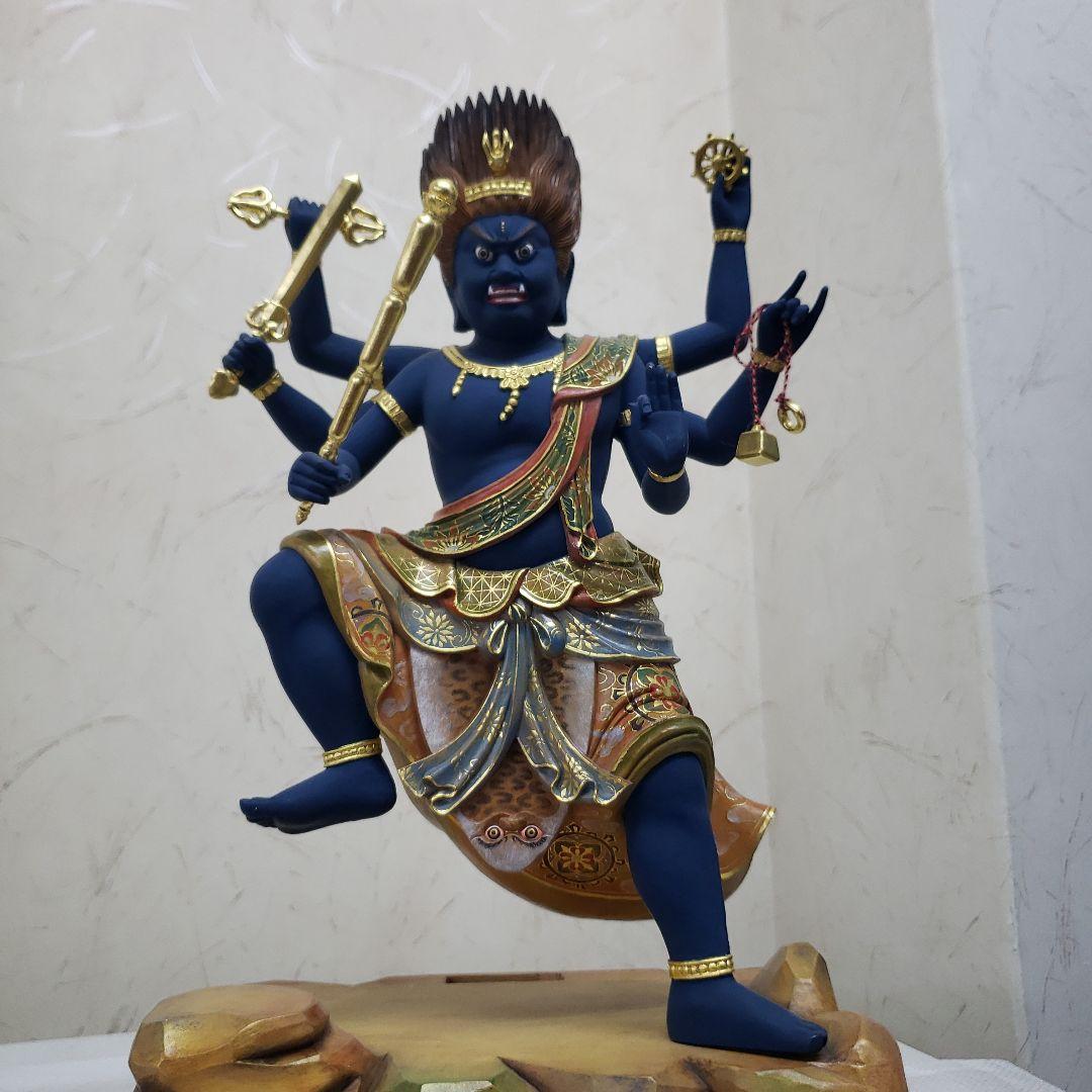 Bフライデー極彩色 錐金特上彫り烏枢沙摩明王8寸立五大明王の一人 高