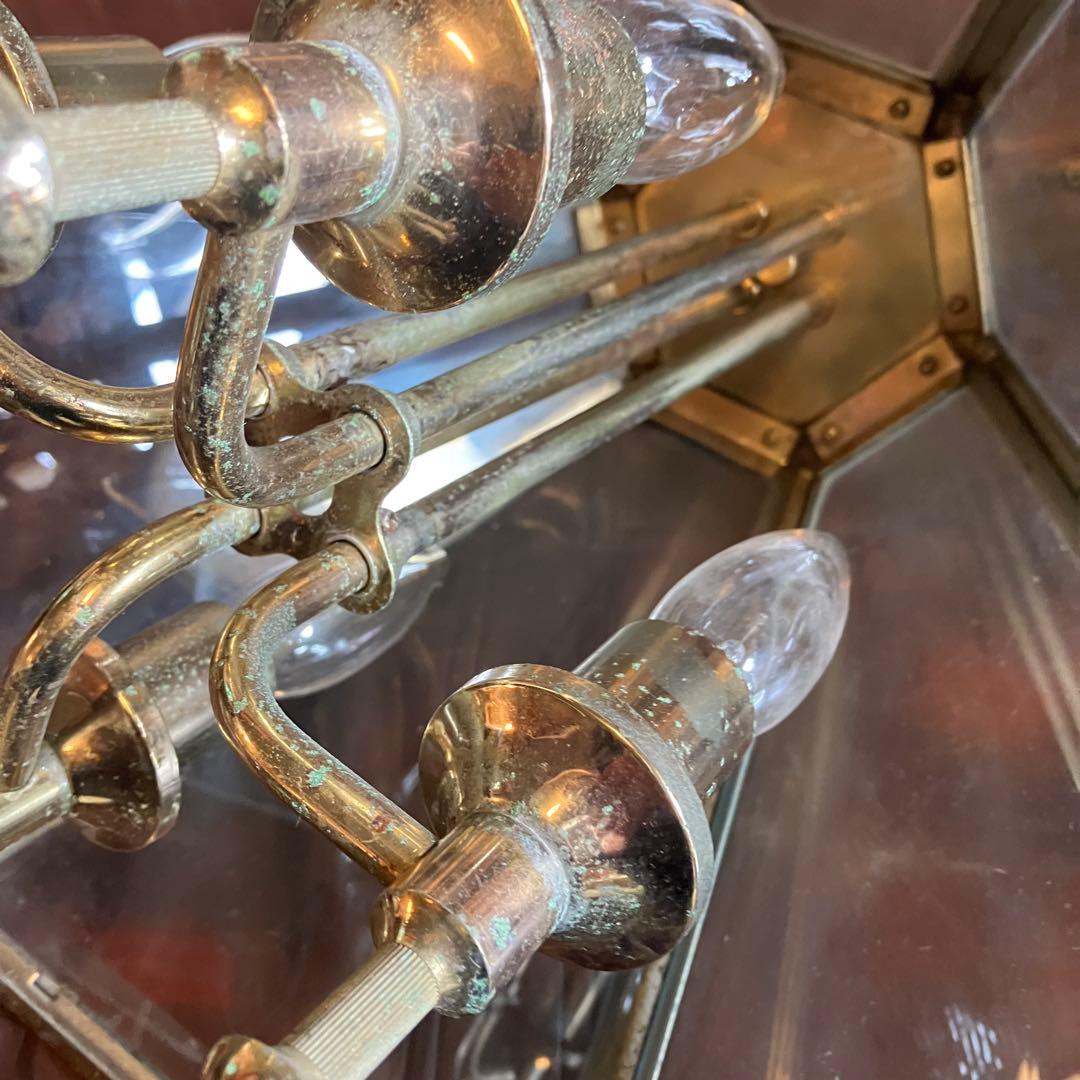 ヴィンテージ 4灯 ガラスシェード ライト ランプ 吊り下げ