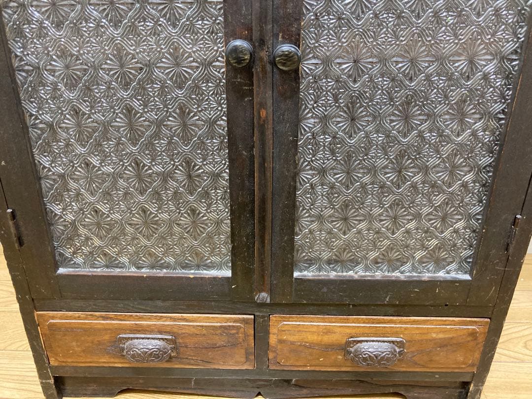 ヴィンテージ 木製本棚 ガラスキャビネット 食器棚 古家具 収納