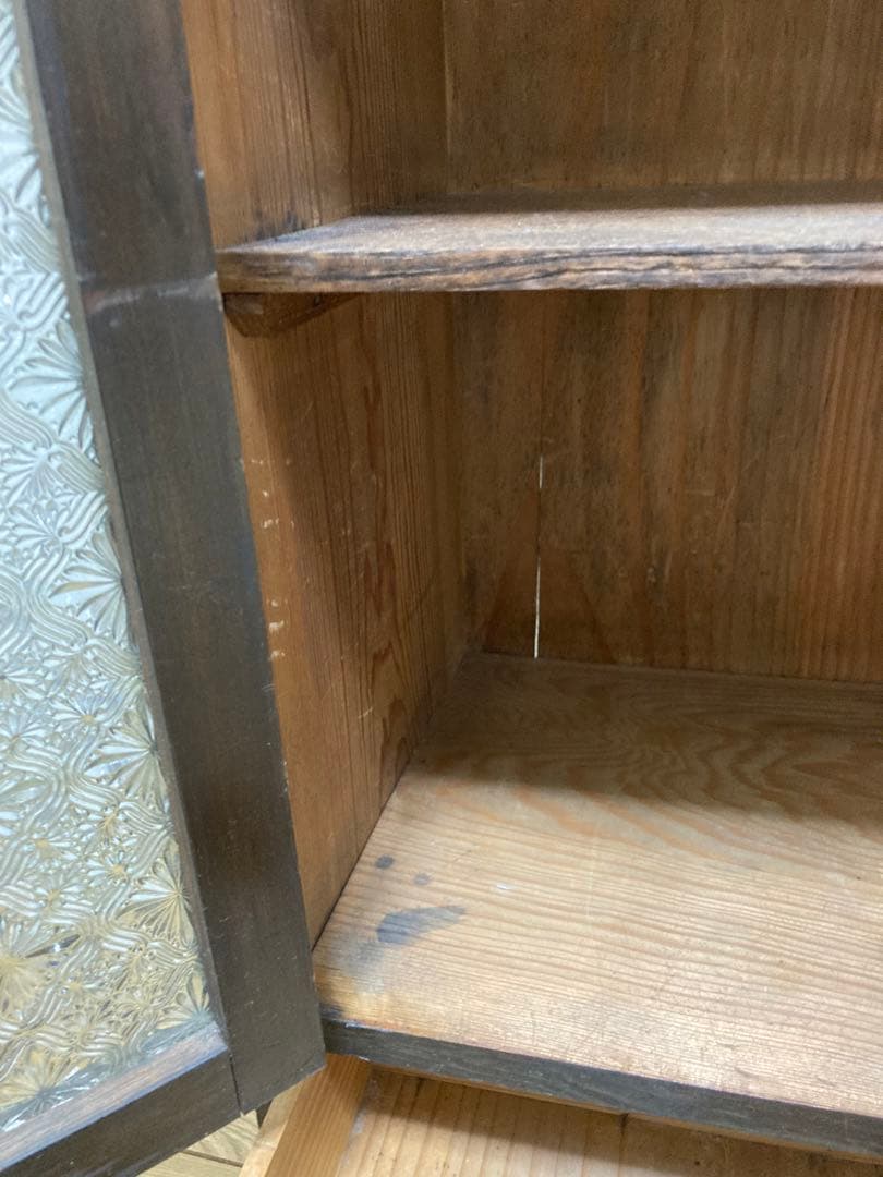 ヴィンテージ 木製本棚 ガラスキャビネット 食器棚 古家具 収納