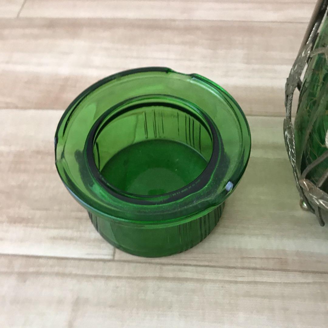 昭和レトロ＊オルゴール付グリーンガラスポット「乙女の祈り」同色アッシュトレイ2個