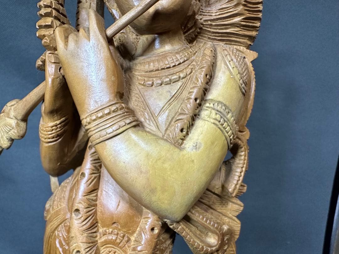 インド　白檀　木彫り　弁財天　仏教美術　仏像 骨董 木像　木製　仏教　密教