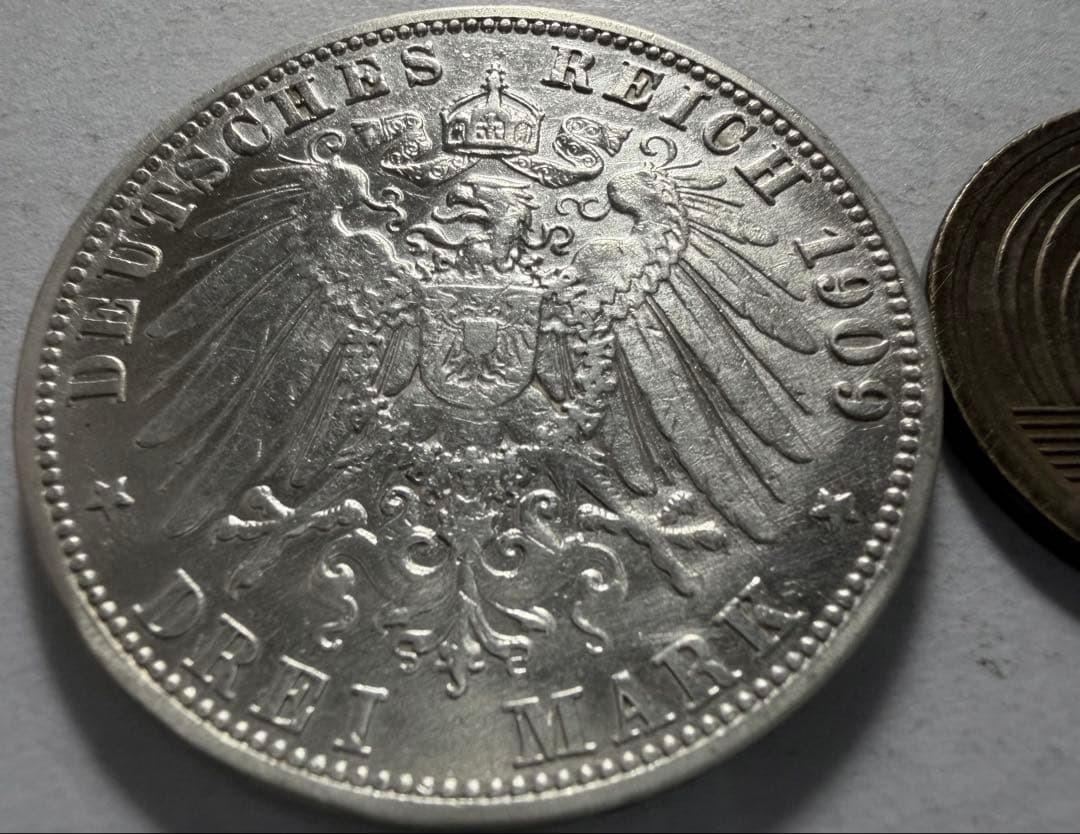 ア*ー様 1909年 ドイツ プロイセン王国3マルク 銀貨 ウィルヘルム2世