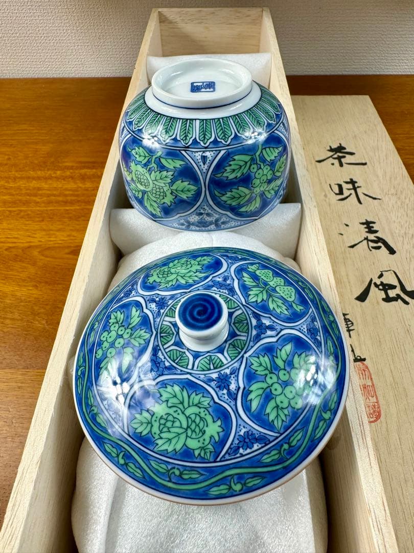 369 前畑陶器 庫山窯 青華緑彩 蓋付煎茶揃 五客 未使用品 共箱 - メルカリ