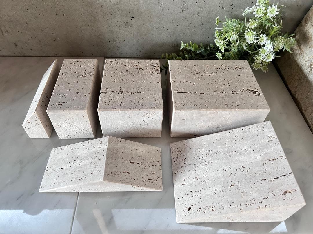 天然大理石　イタリア　トラバーチン●ブロック　6個セット●ディスプレイ●送料無料