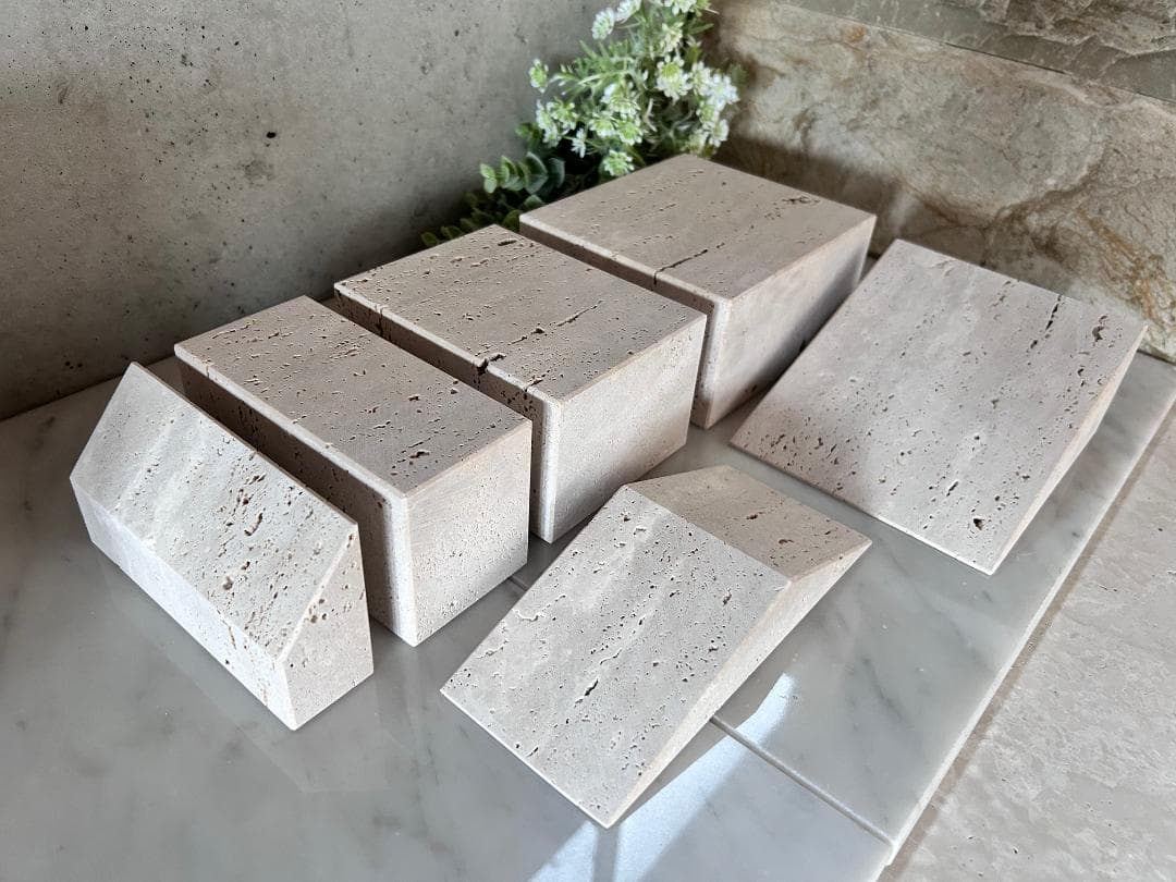 天然大理石　イタリア　トラバーチン●ブロック　6個セット●ディスプレイ●送料無料