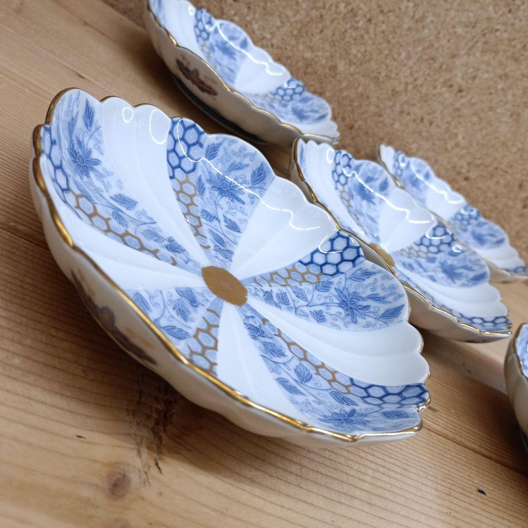 有田焼 西山窯 菊割 金彩 古伊万 花唐草 亀甲紋 銘々皿 5枚セット B