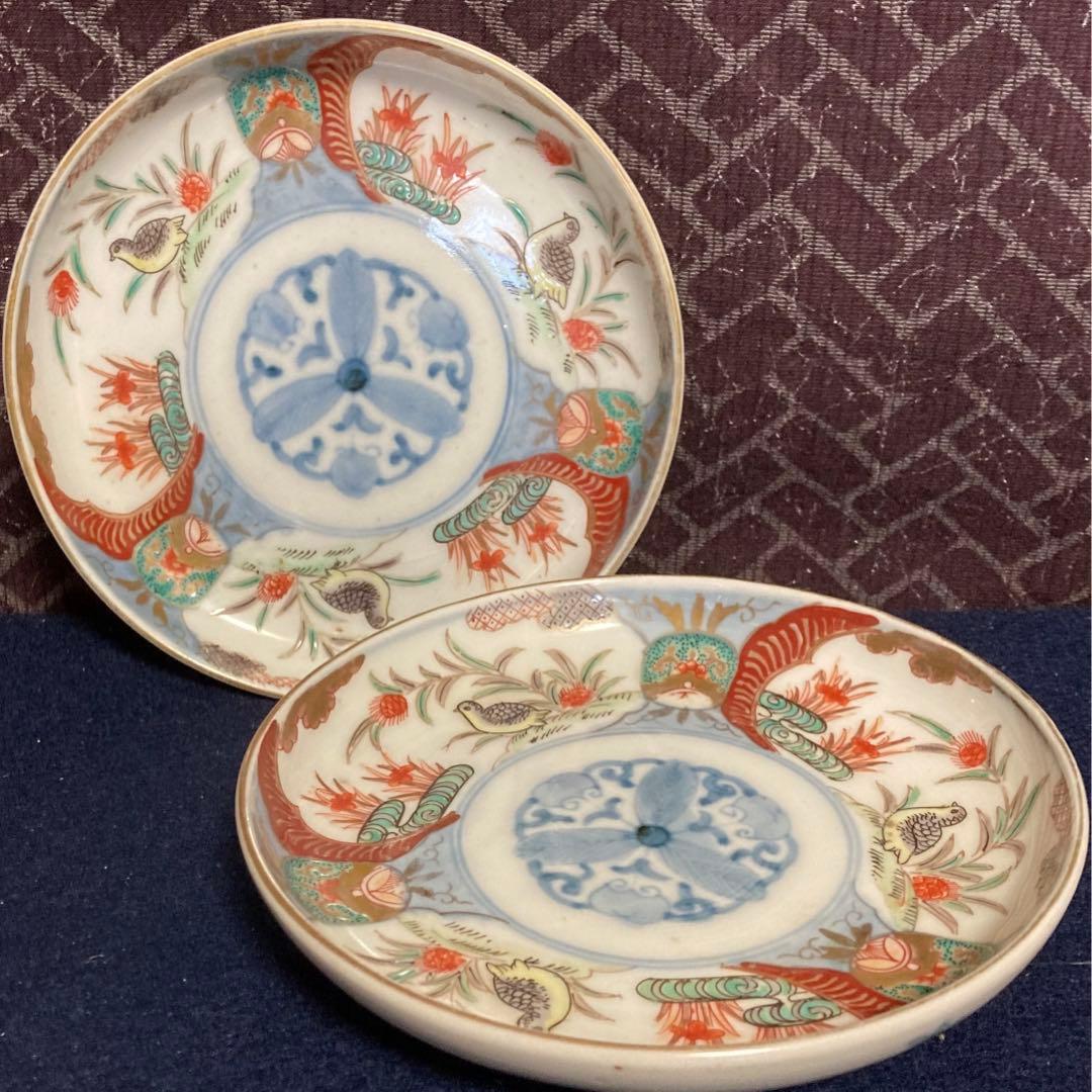 伊万里 丸にミツ柏鶉紋皿一対 山之内家 - メルカリ