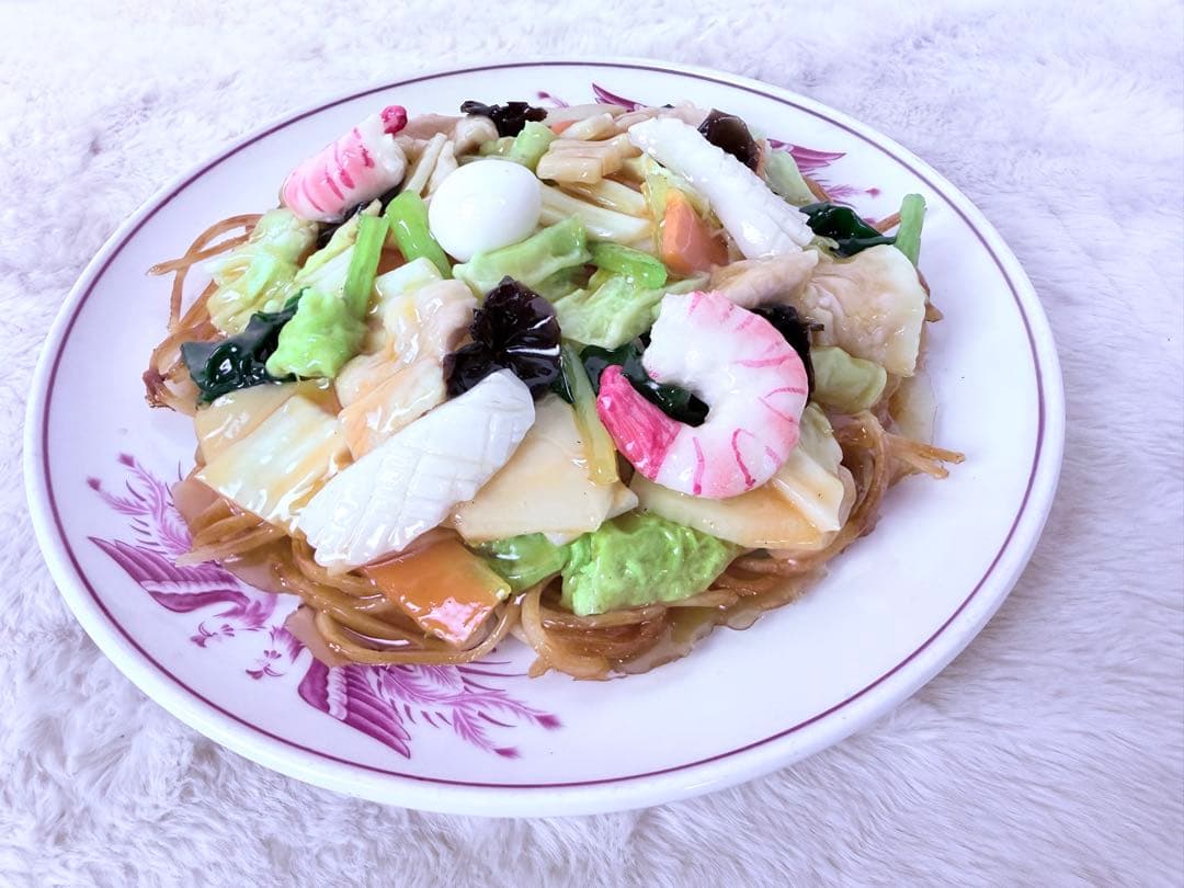 昭和レトロ 五目かた焼きそば 食品サンプル 直径約26cm 町中華