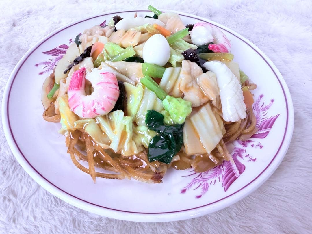 昭和レトロ 五目かた焼きそば 食品サンプル 直径約26cm 町中華