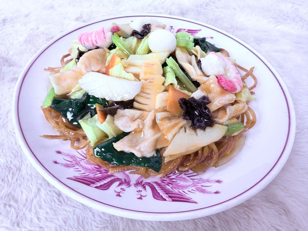 昭和レトロ 五目かた焼きそば 食品サンプル 直径約26cm 町中華