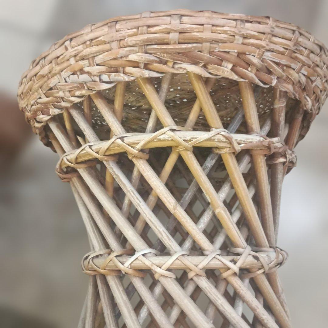 5140）ラタン　籐のスツール　丸椅子　チェア　２脚／昭和レトロ