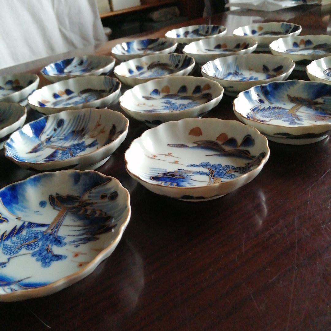 伊万里　金彩染付輪花縁小皿　18枚　10.8cm　明治～大正期