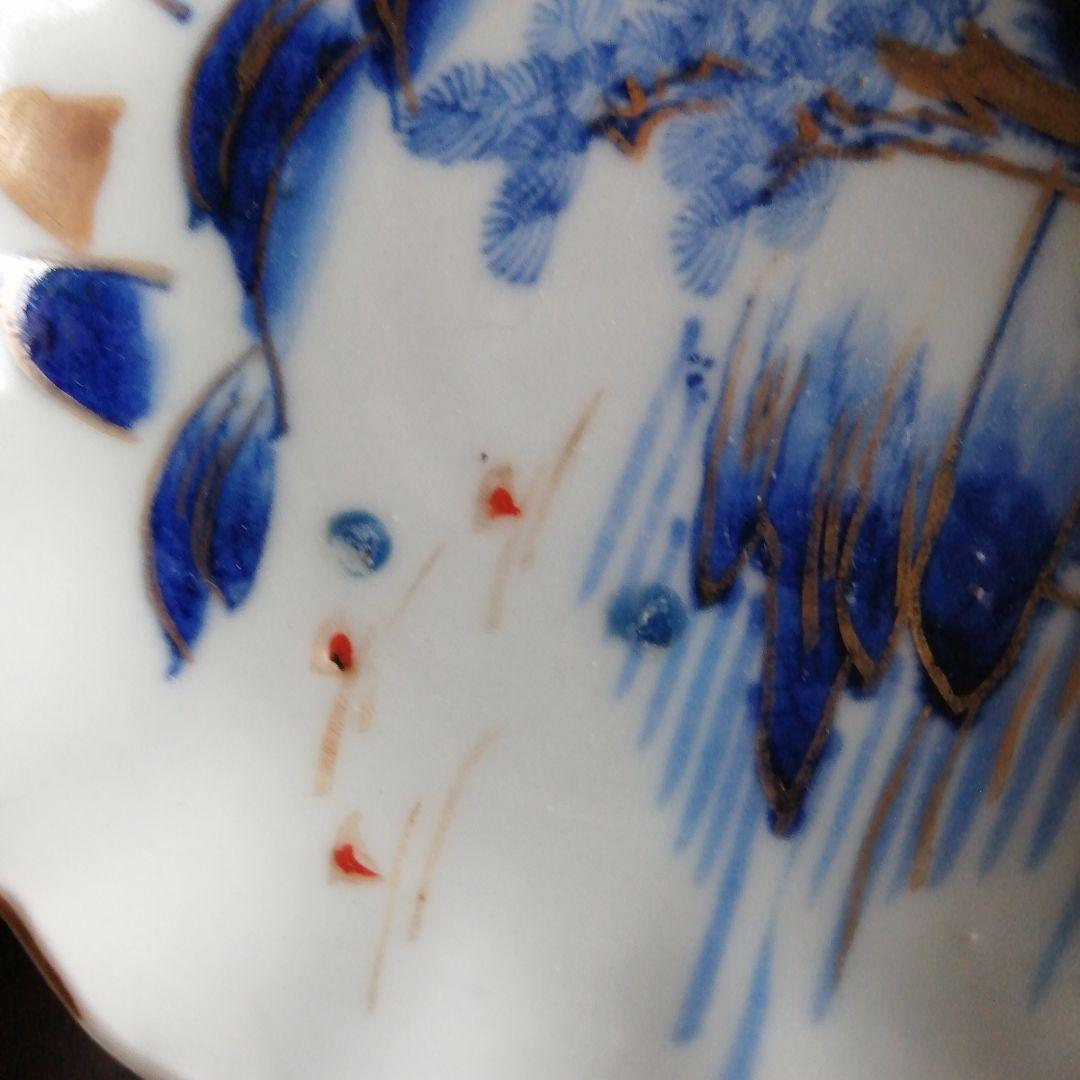 伊万里　金彩染付輪花縁小皿　18枚　10.8cm　明治～大正期