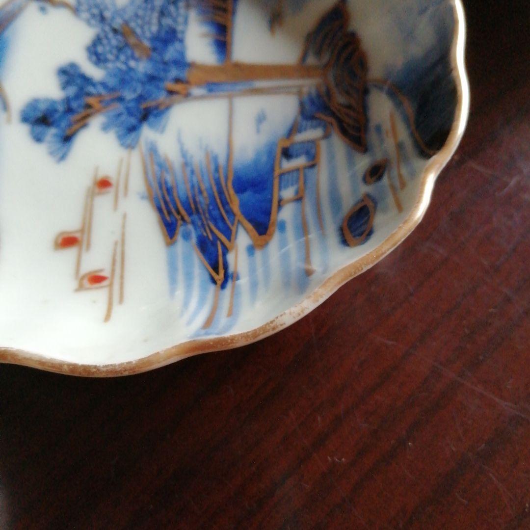 伊万里　金彩染付輪花縁小皿　18枚　10.8cm　明治～大正期