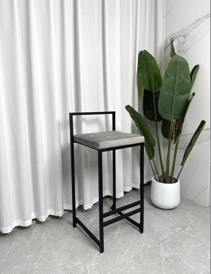 【2脚セット】座高75cm アイアン カウンターチェア ブラック 座面グレー