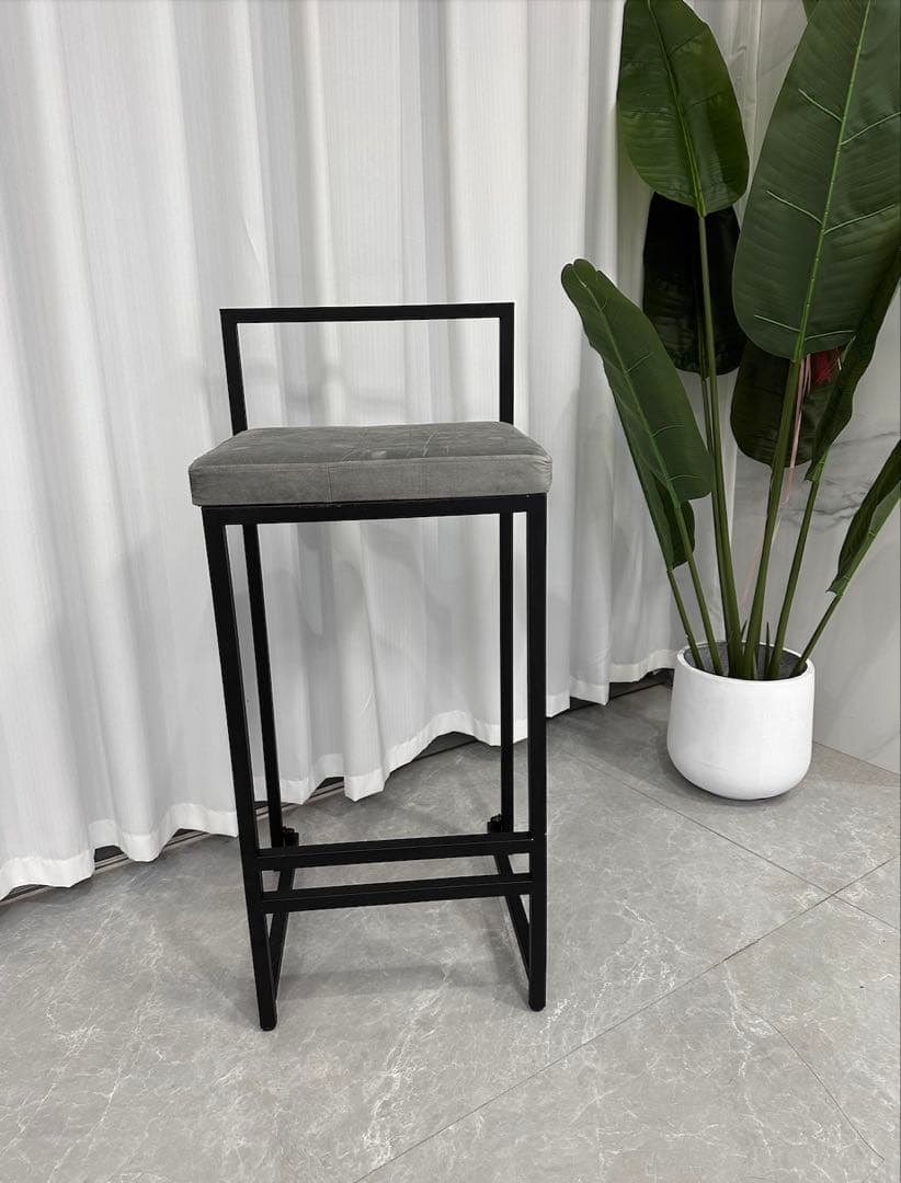 【2脚セット】座高75cm アイアン カウンターチェア ブラック 座面グレー