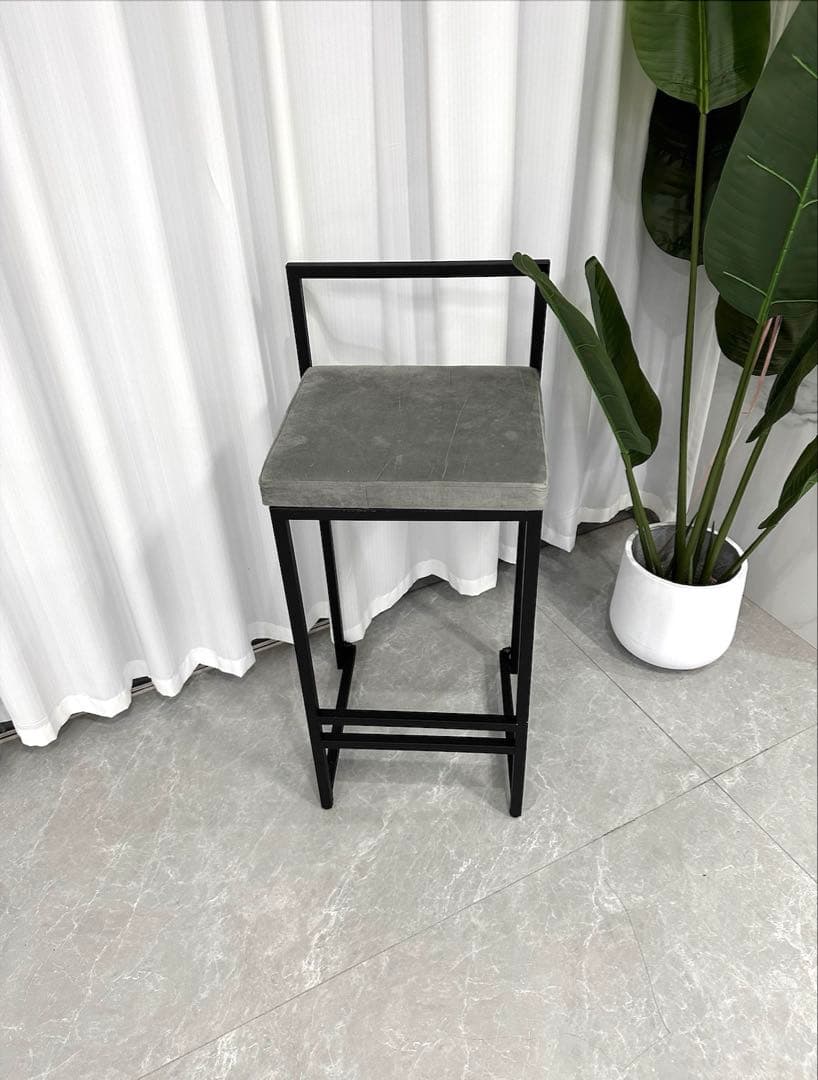 【2脚セット】座高75cm アイアン カウンターチェア ブラック 座面グレー